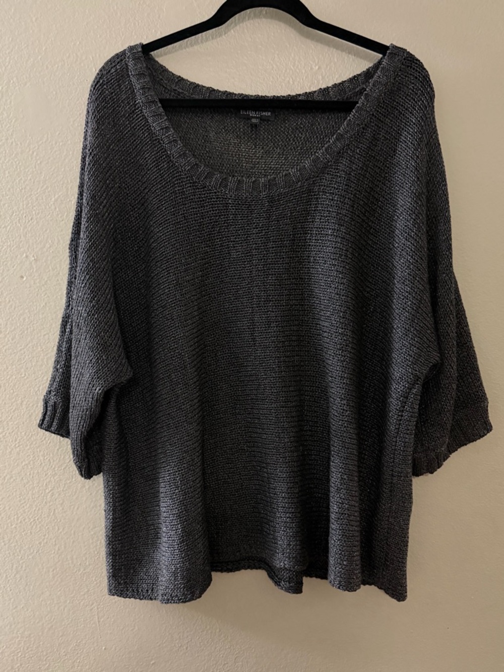 Eileen Fisher Charcoal Metallic Open Knit Dolman Sweater 2X